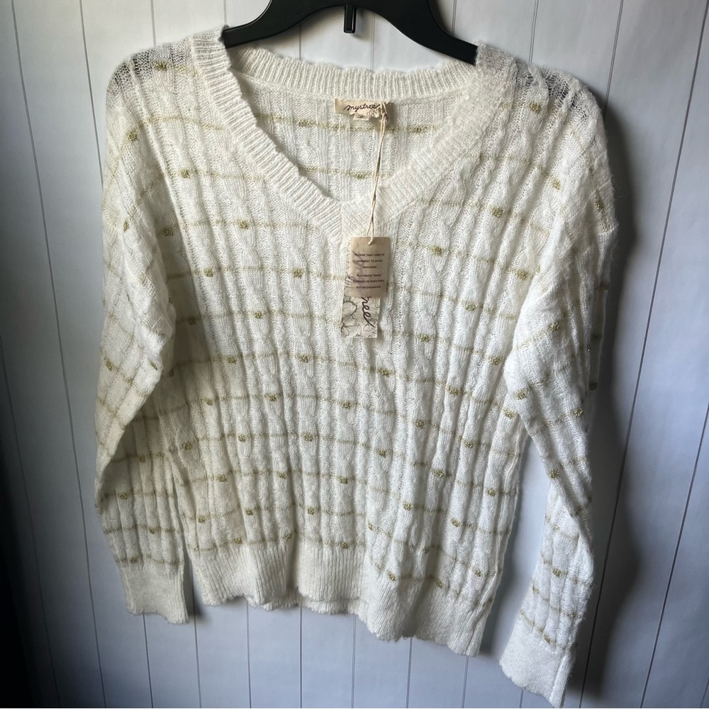 Mystree Lightweight Gold Metallic Sweater NWT